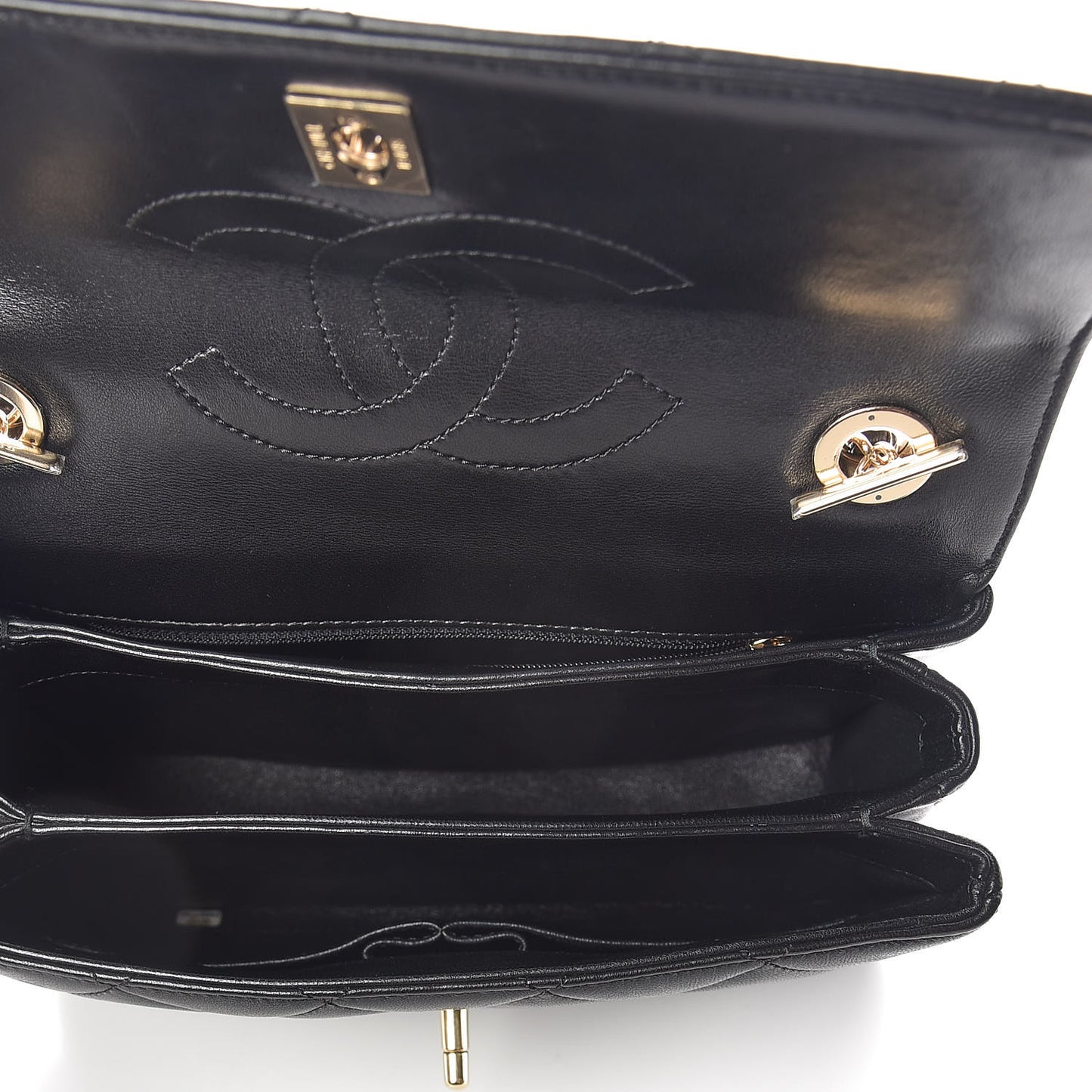 Lambskin Quilted Small Trendy CC Dual Handle Flap Bag Black