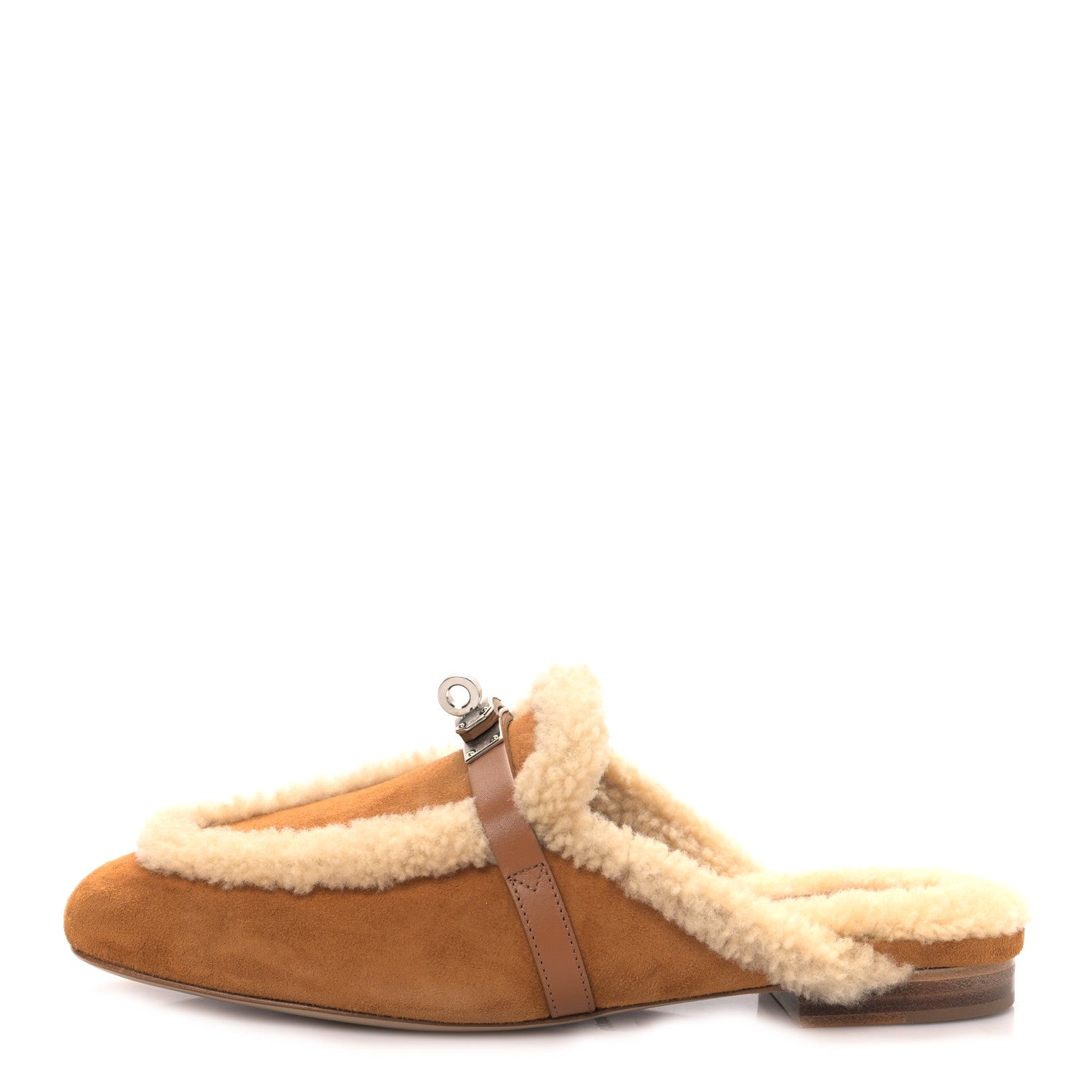 Hermes Suede Goatskin Woolskin Womens Oz Mules 38 Naturel 1 of 8