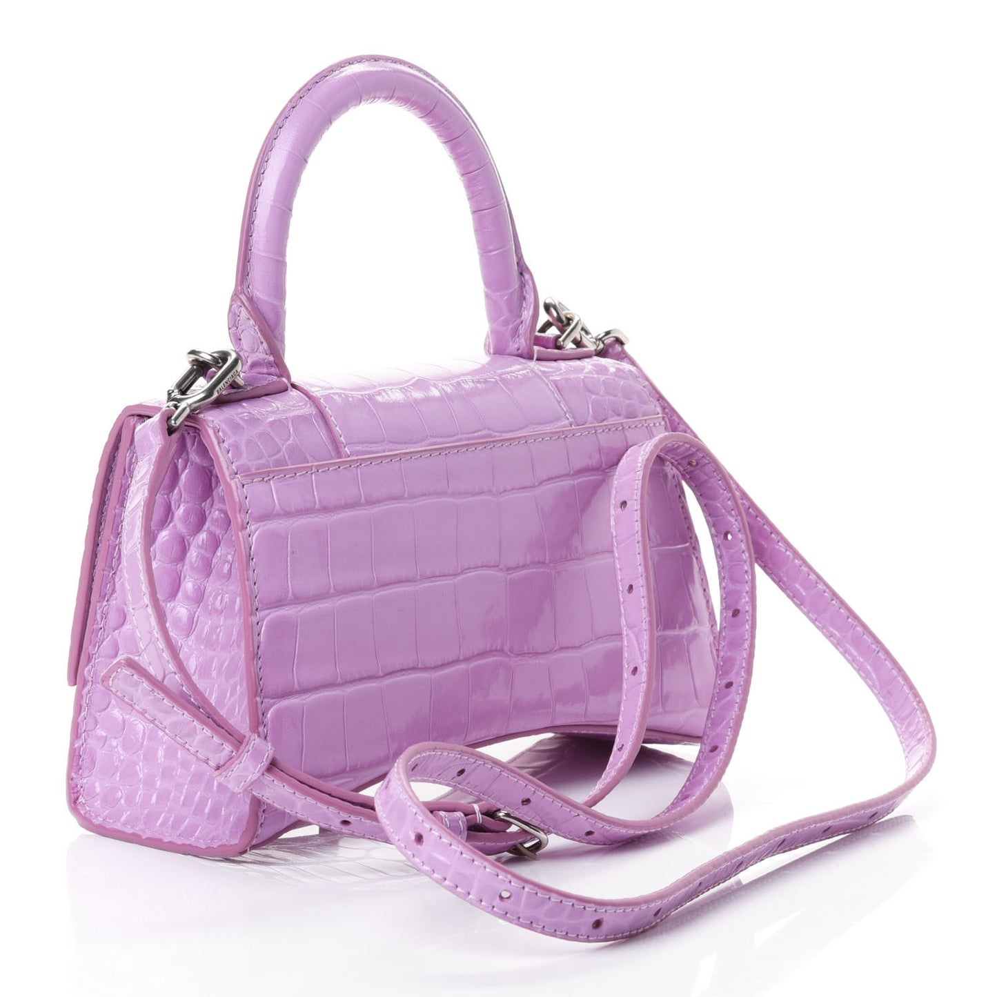 Shiny Calfskin Crocodile Embossed Hourglass Top Handle Bag XS Lilac