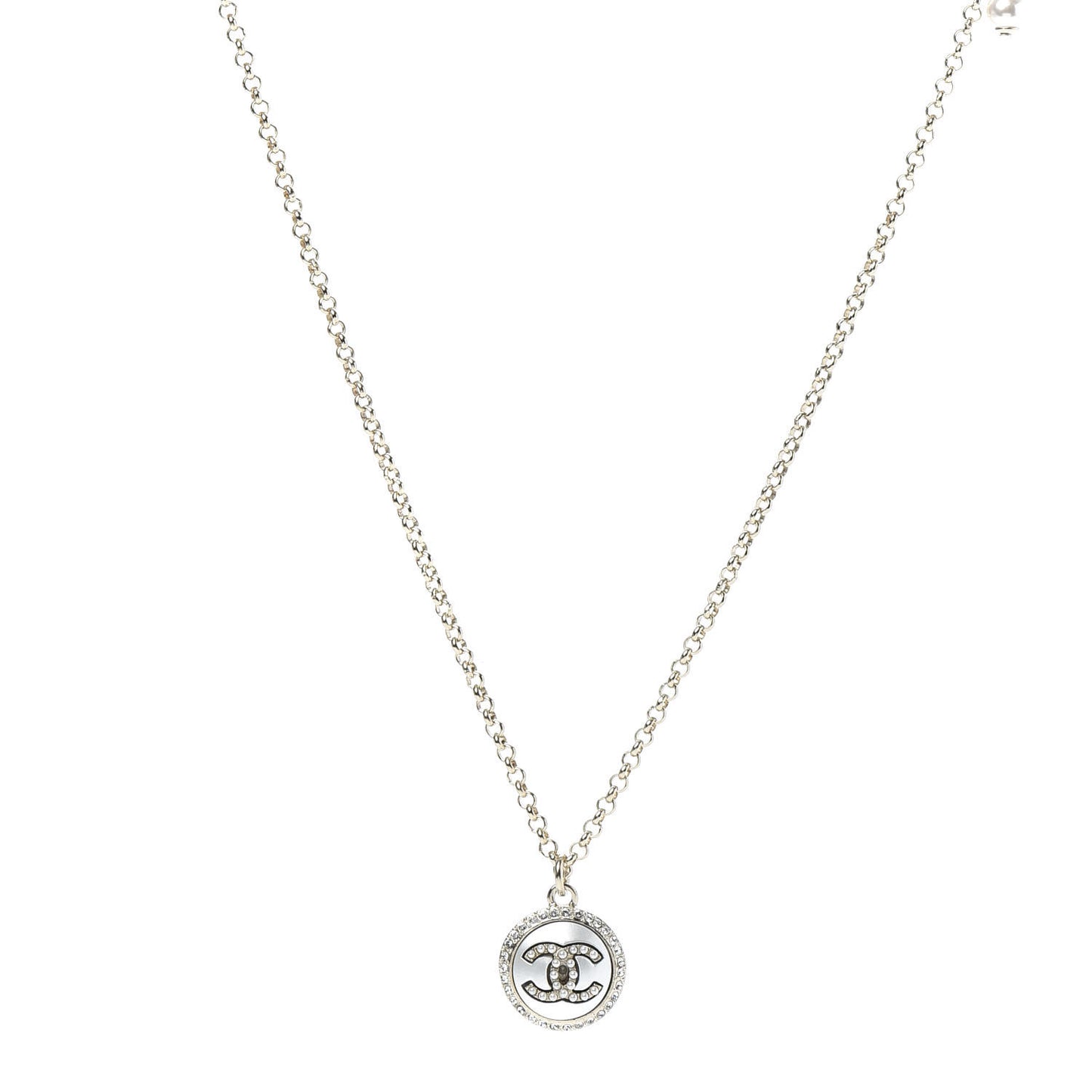Crystal Pearl CC Necklace Gold