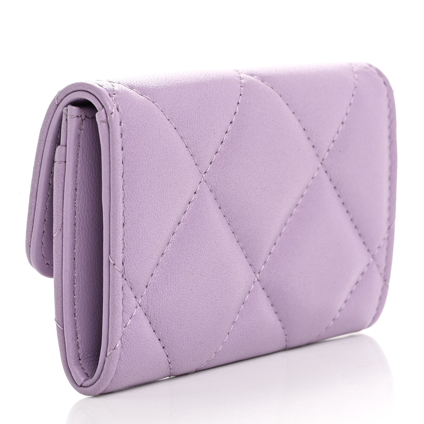 Lambskin Quilted Chanel 19 Flap Card Holder Light Purple
