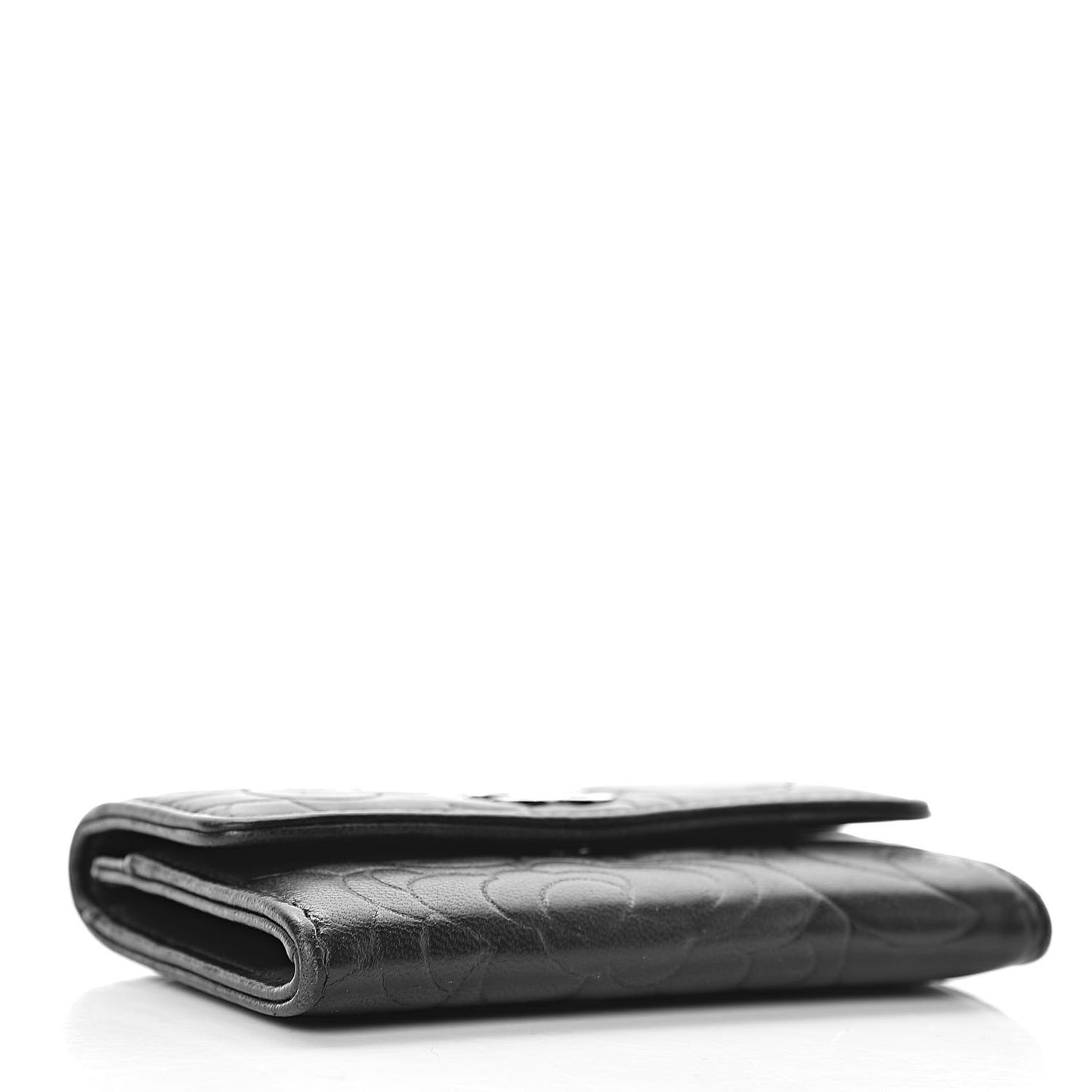 Lambskin Camellia Embossed Card Holder Wallet Black