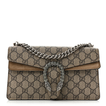 Gucci GG Supreme Monogram Suede Crystal Small Dionysus Shoulder Bag Beige Ebony Taupe 1 of 14
