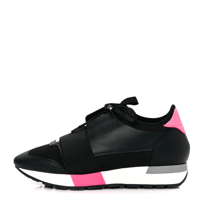 Balenciaga Mesh Calfskin Neoprene Womens Race Runner Sneakers 37 Black Rose Fluo 1 of 9