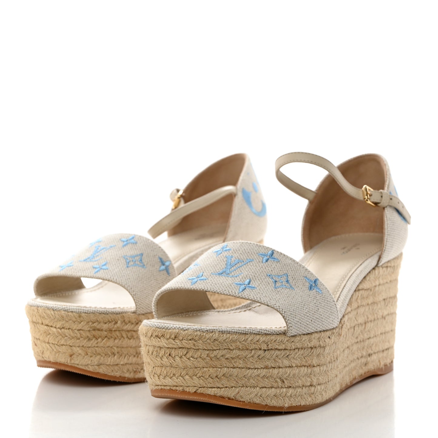Canvas Monogram Starboard Espadrille Wedge Sandals 40 Blue