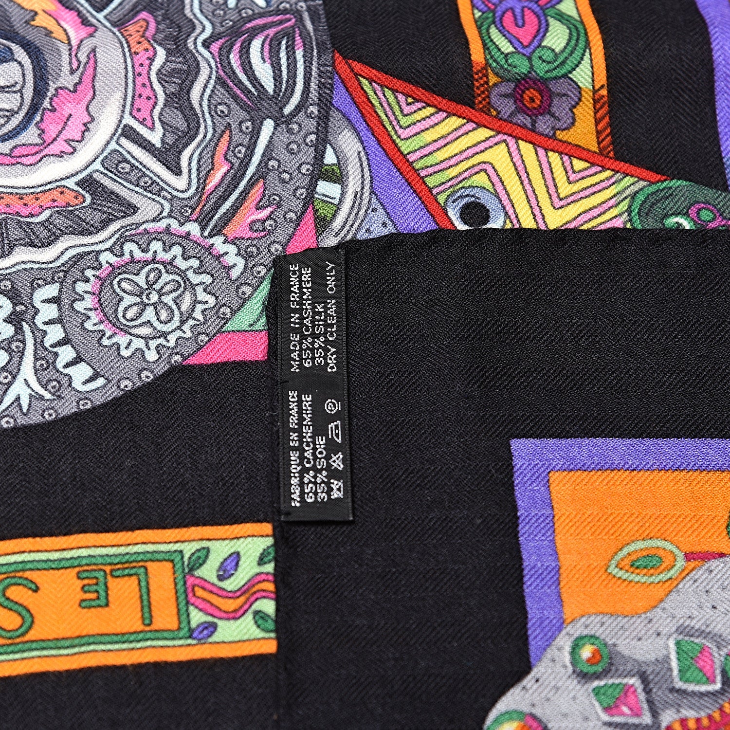 Hermes Cashmere Silk Le Songe De La Licorne Shawl 140 Black Orange Rouge Vif 4 of 5
