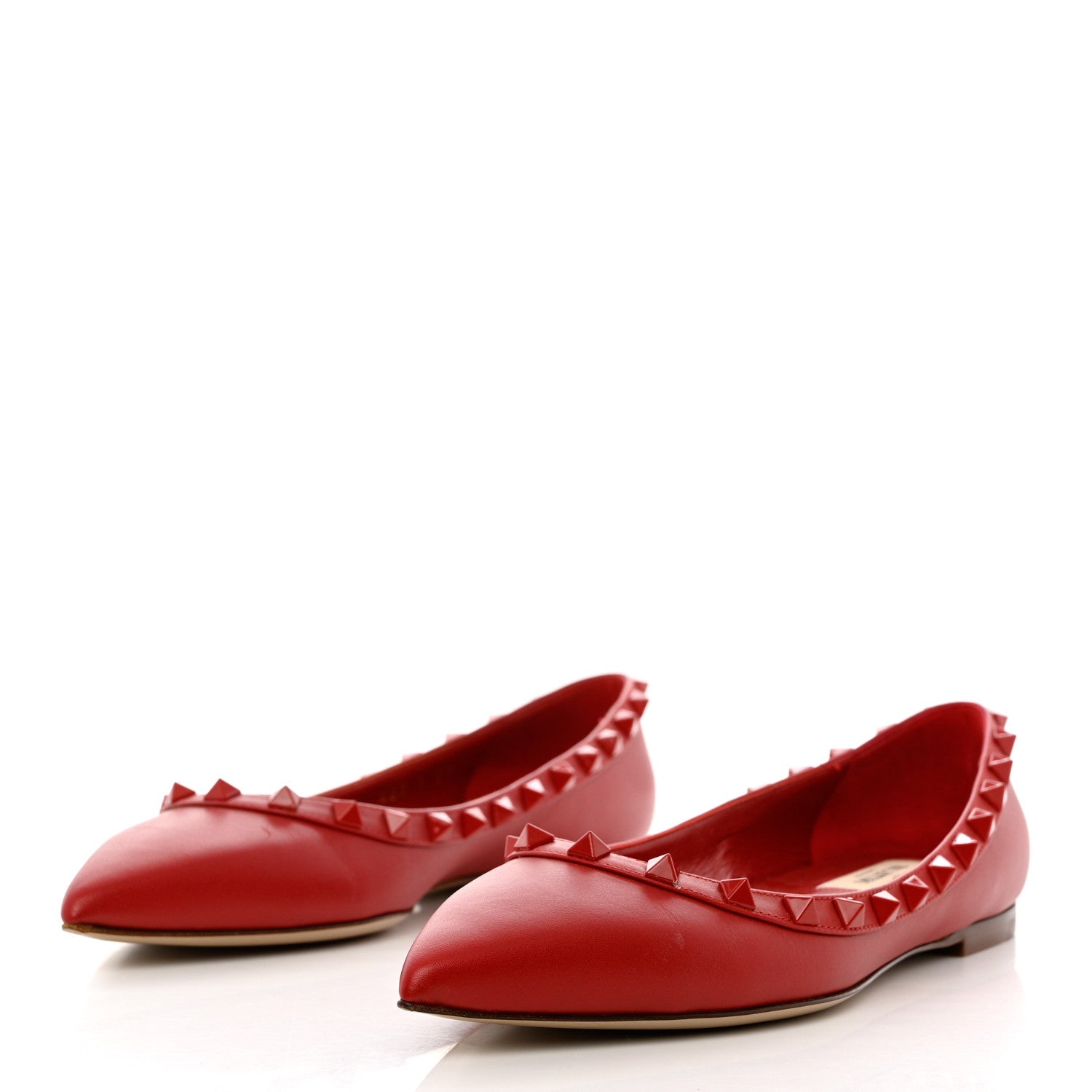 Valentino Garavani Calfskin Lacquered Monochrome Rockstud Ballerina Flats 37 Rosso Valentino 3 of 12