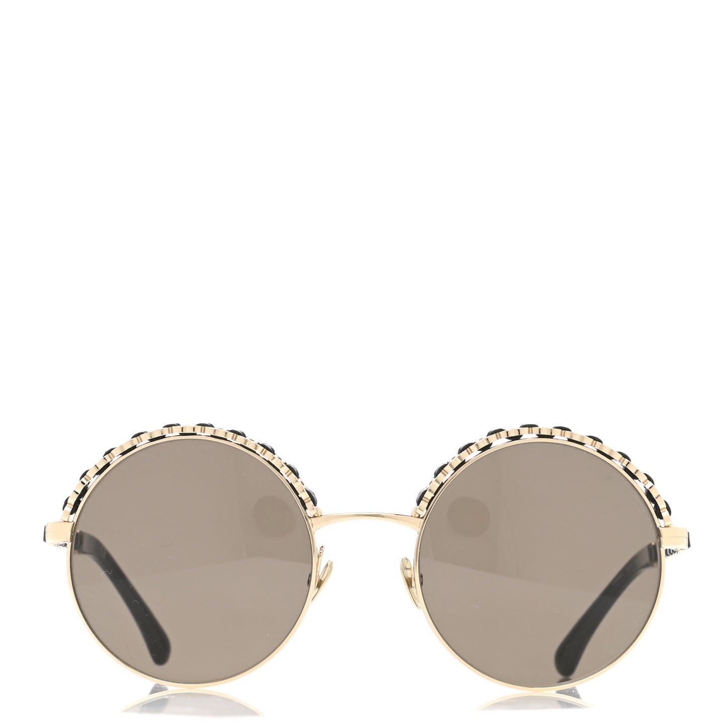 Metal Calfskin Round Chain Sunglasses 4265-Q Black