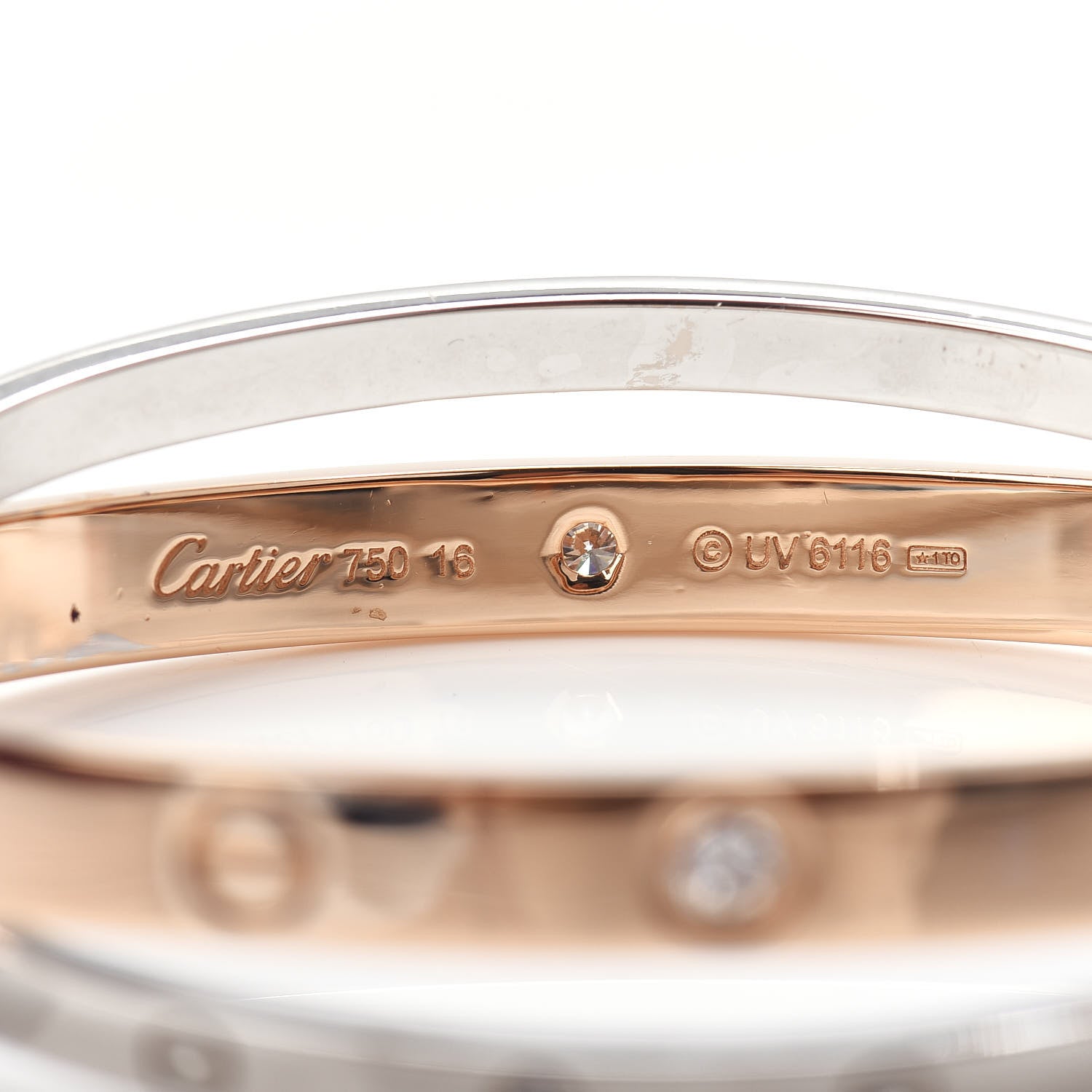 Cartier 18K Pink White Gold 12 Diamond Double LOVE Bracelet 16 4 of 4