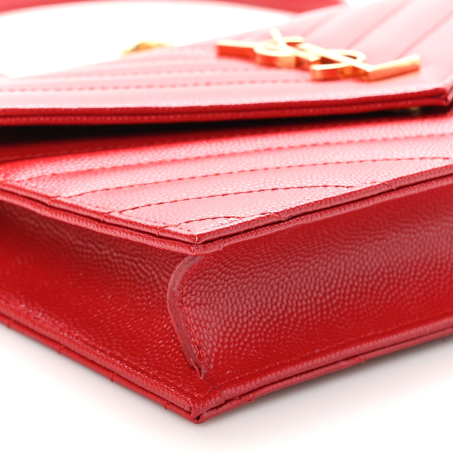 Grain De Poudre Matelasse Chevron Monogram Envelope Chain Wallet New Red