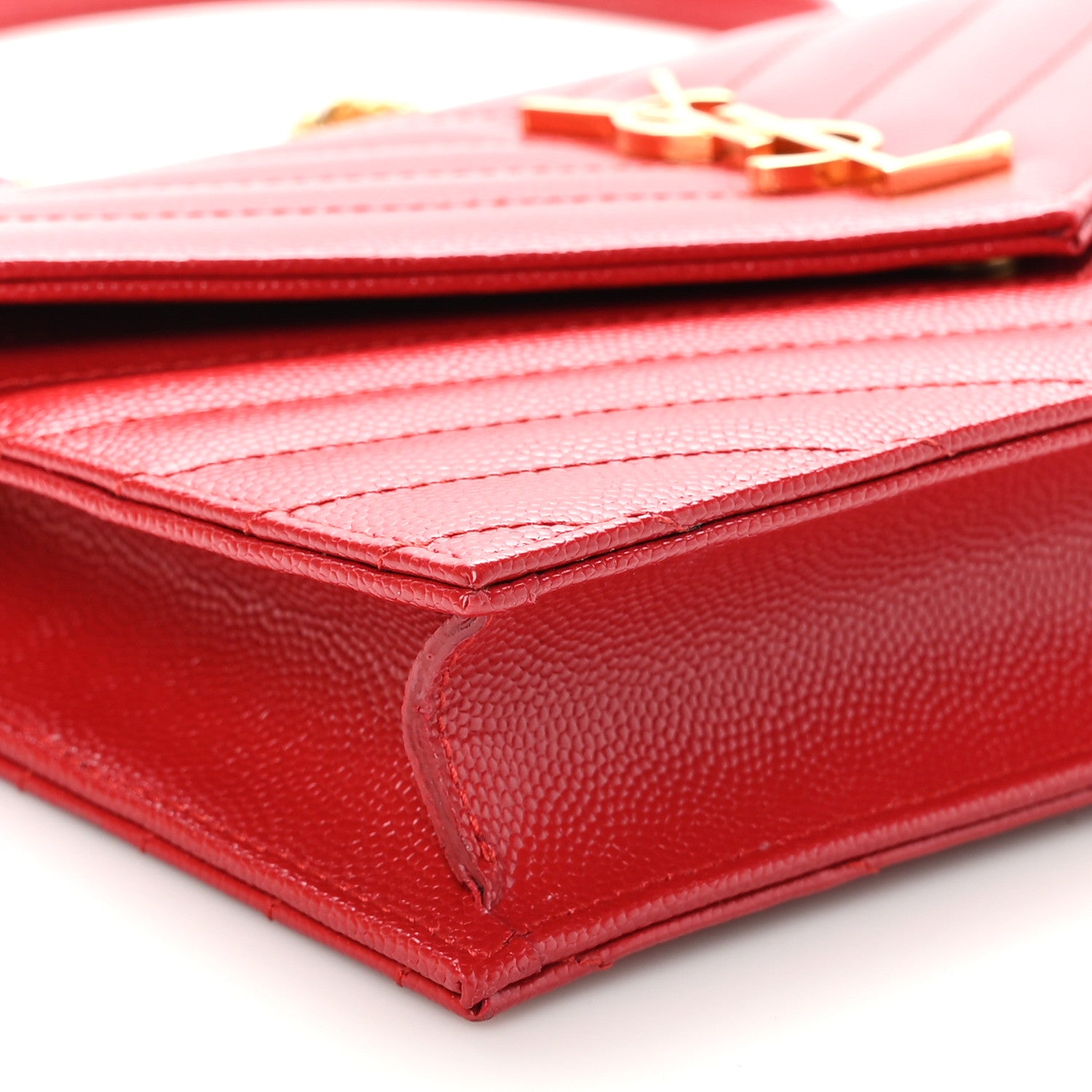 Saint Laurent Grain De Poudre Matelasse Chevron Monogram Envelope Chain Wallet New Red 8 of 10