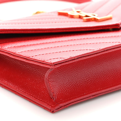 Saint Laurent Grain De Poudre Matelasse Chevron Monogram Envelope Chain Wallet New Red 8 of 10