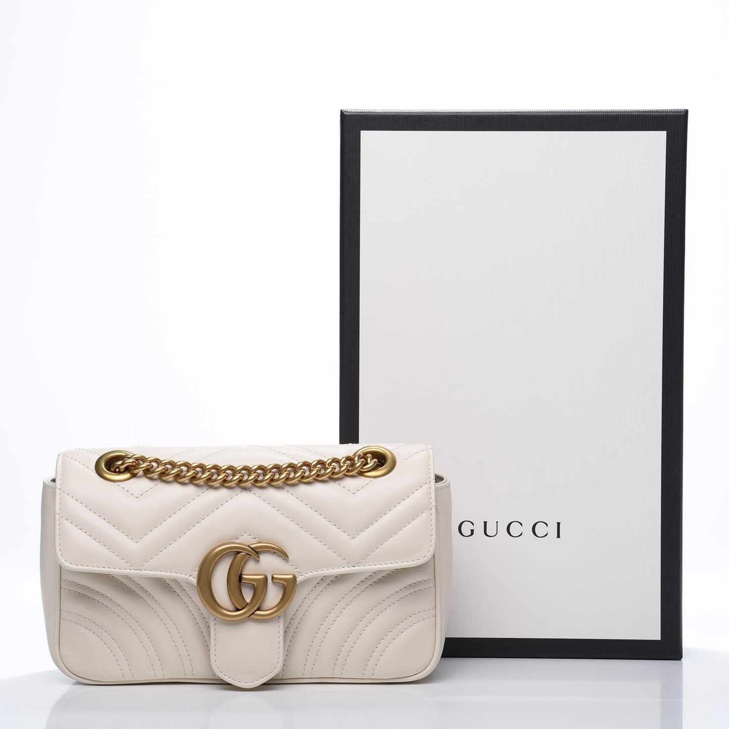 Calfskin Matelasse Mini GG Marmont Shoulder Bag White