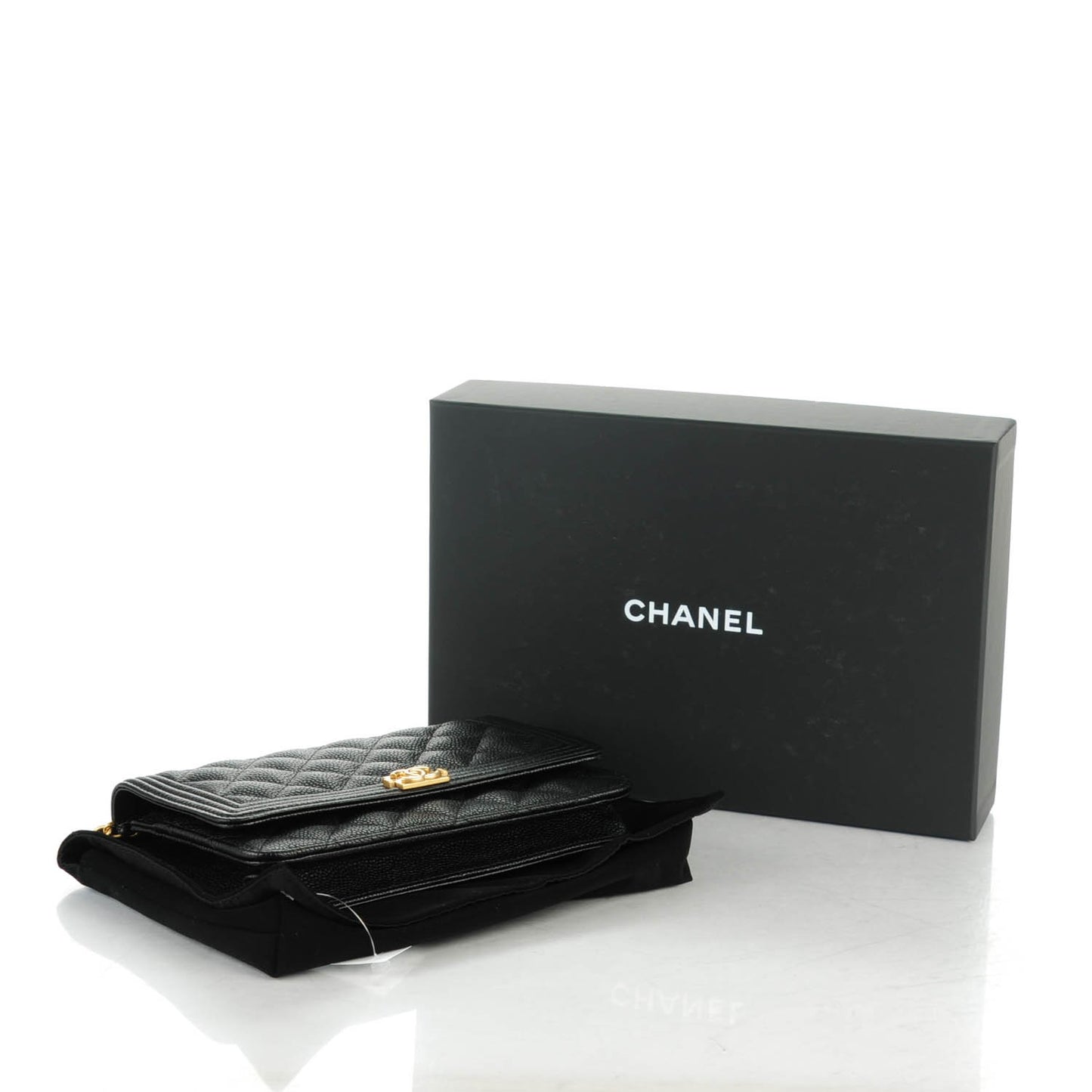 Caviar Quilted Boy Wallet On Chain WOC Black