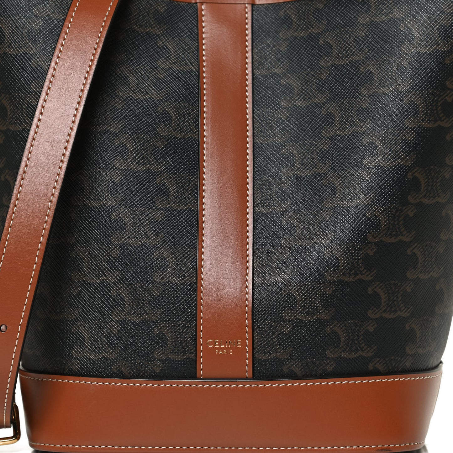 Triomphe Canvas Calfskin Small Bucket Bag Tan