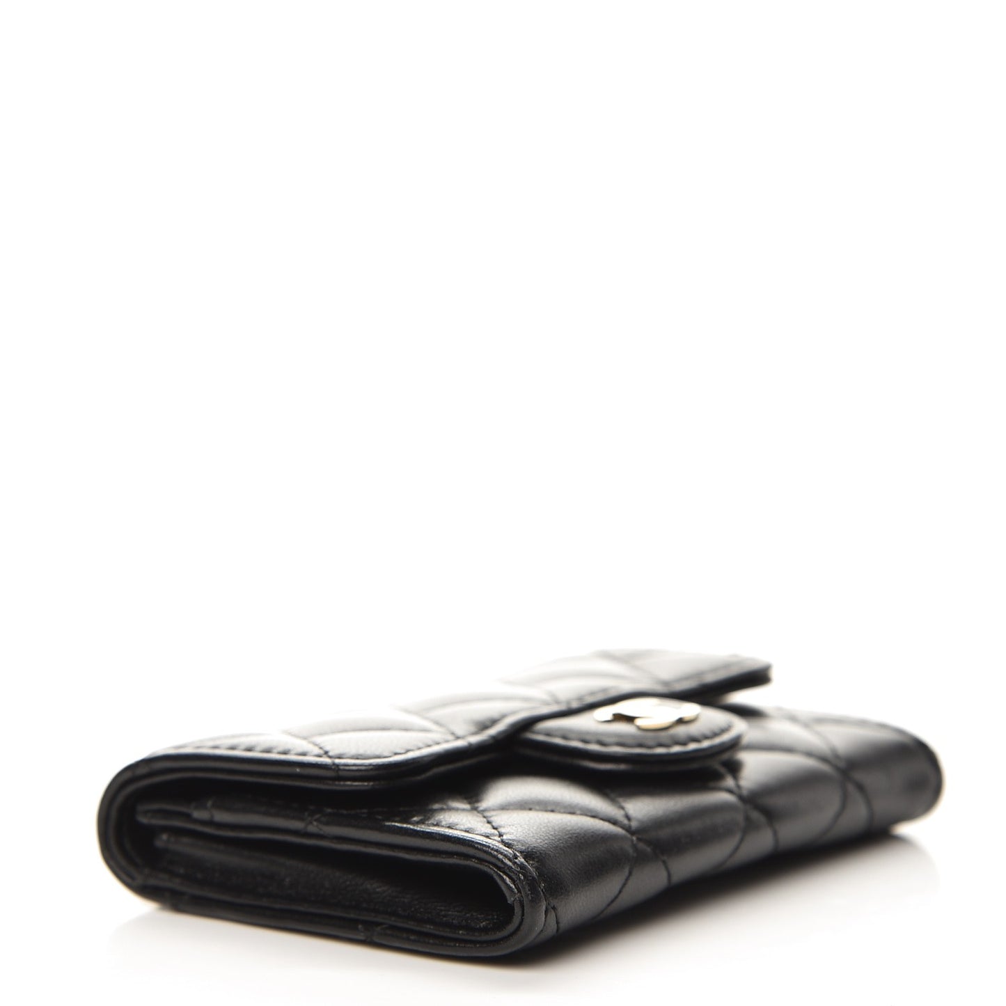 Lambskin Quilted Flap Card Holder Black