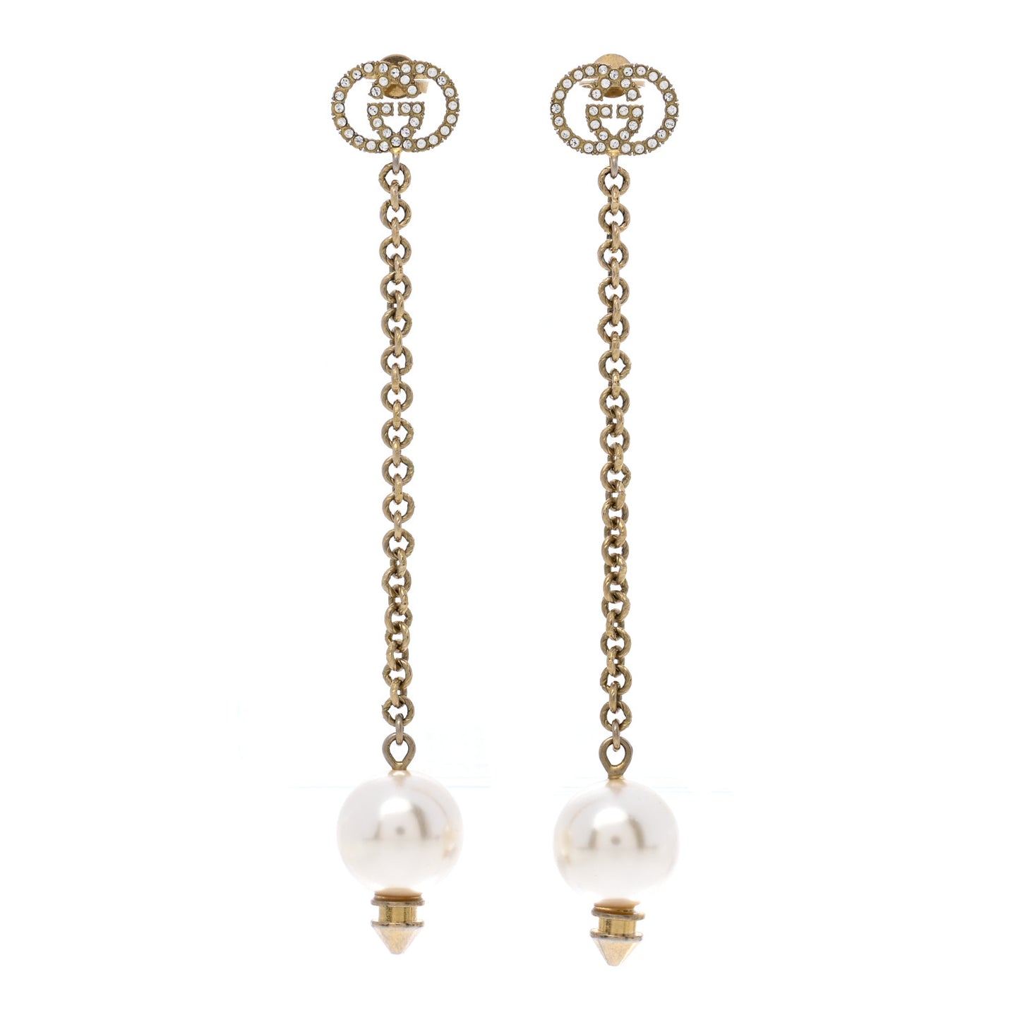 Metal Crystal Pearl Interlocking G Earrings Gold