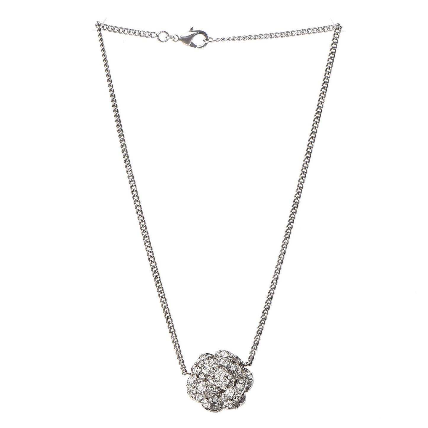 Swarovski Crystal Camellia CC Necklace Silver