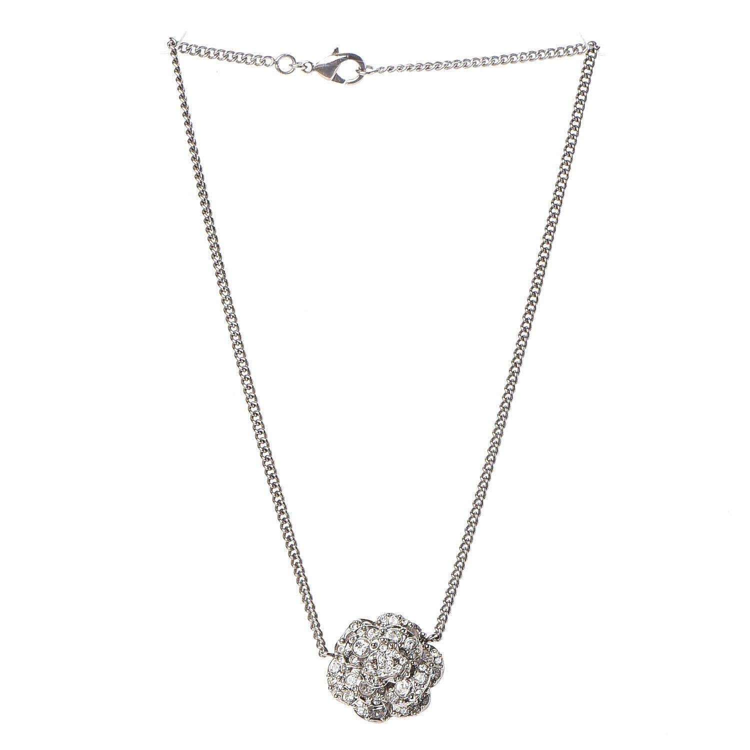 Chanel Swarovski Crystal Camellia CC Necklace Silver 3 of 5