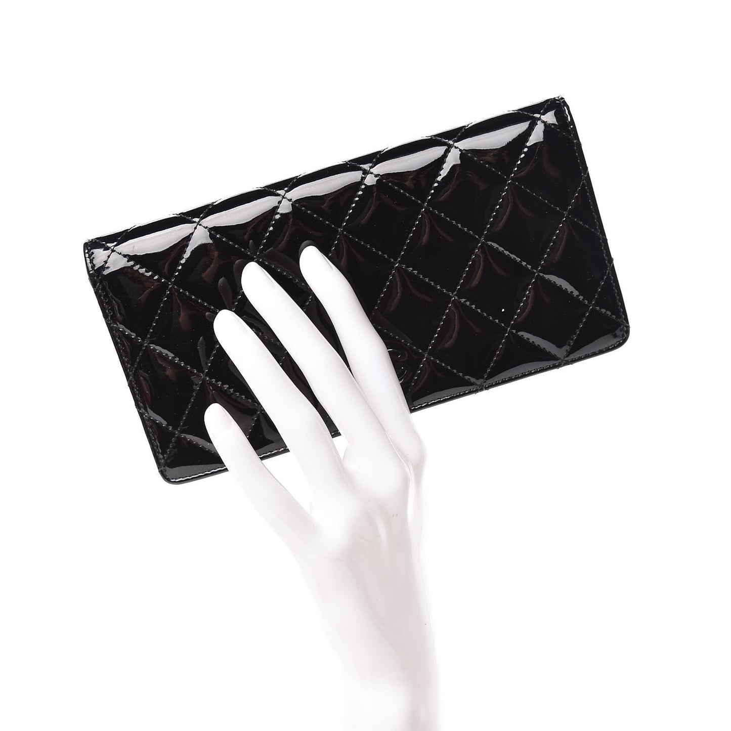 Patent Quilted Yen Wallet Black