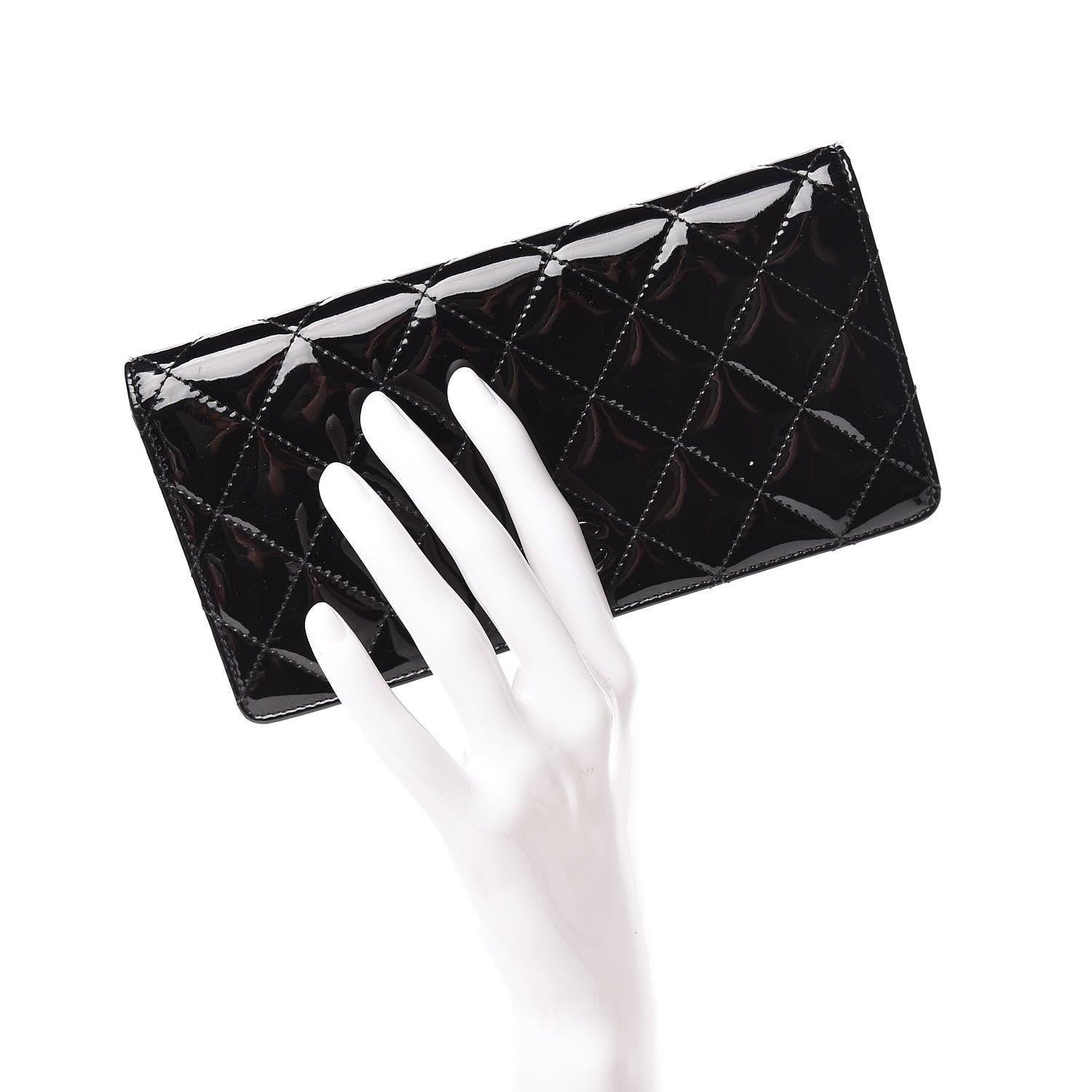 Chanel Patent Quilted Yen Wallet Black 2 of 16