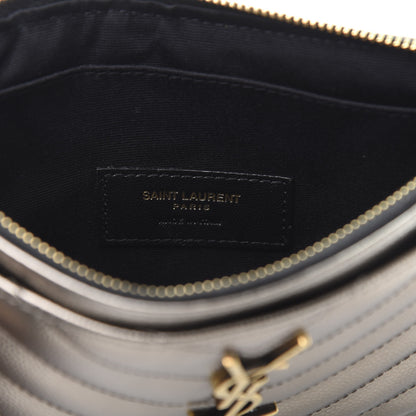 Saint Laurent Metallic Grain De Poudre Matelasse Chevron Monogram Bill Pouch Piombo 8 of 10