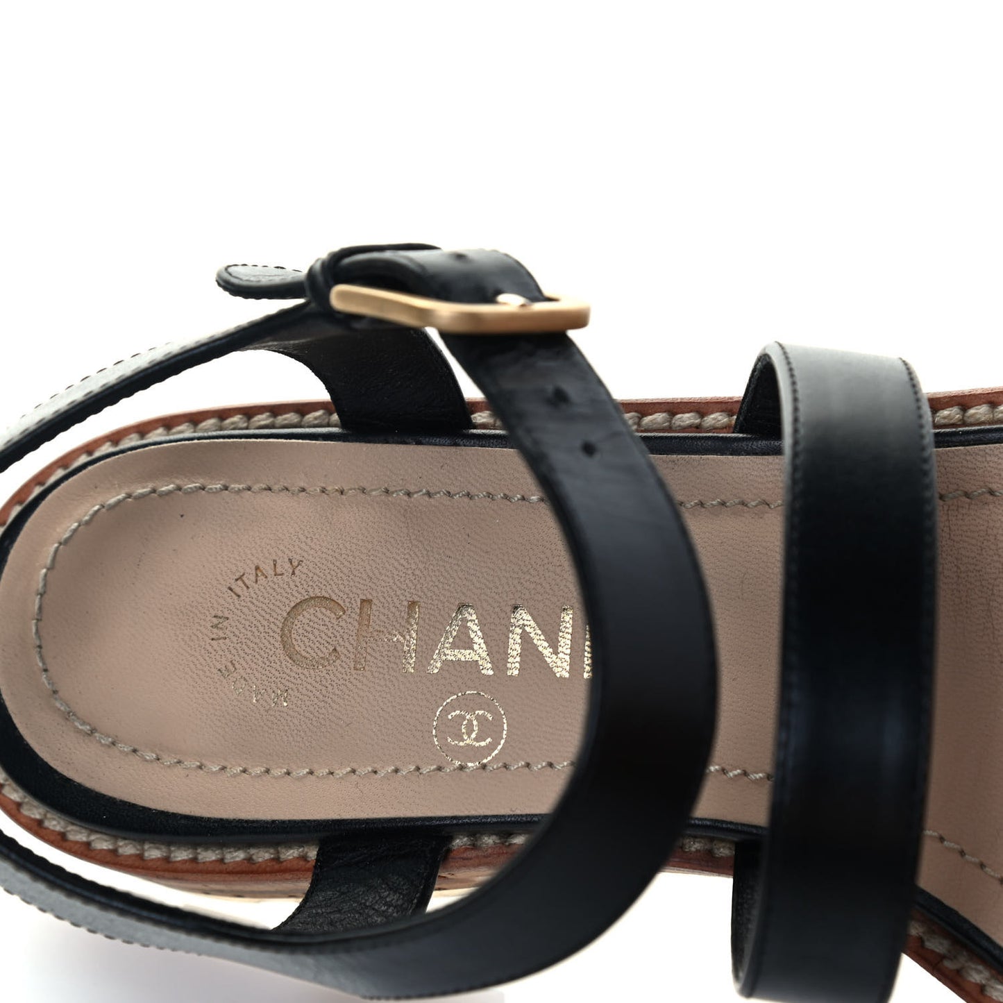 Lambskin Cork Gripoix CC Sandals 36.5 Black