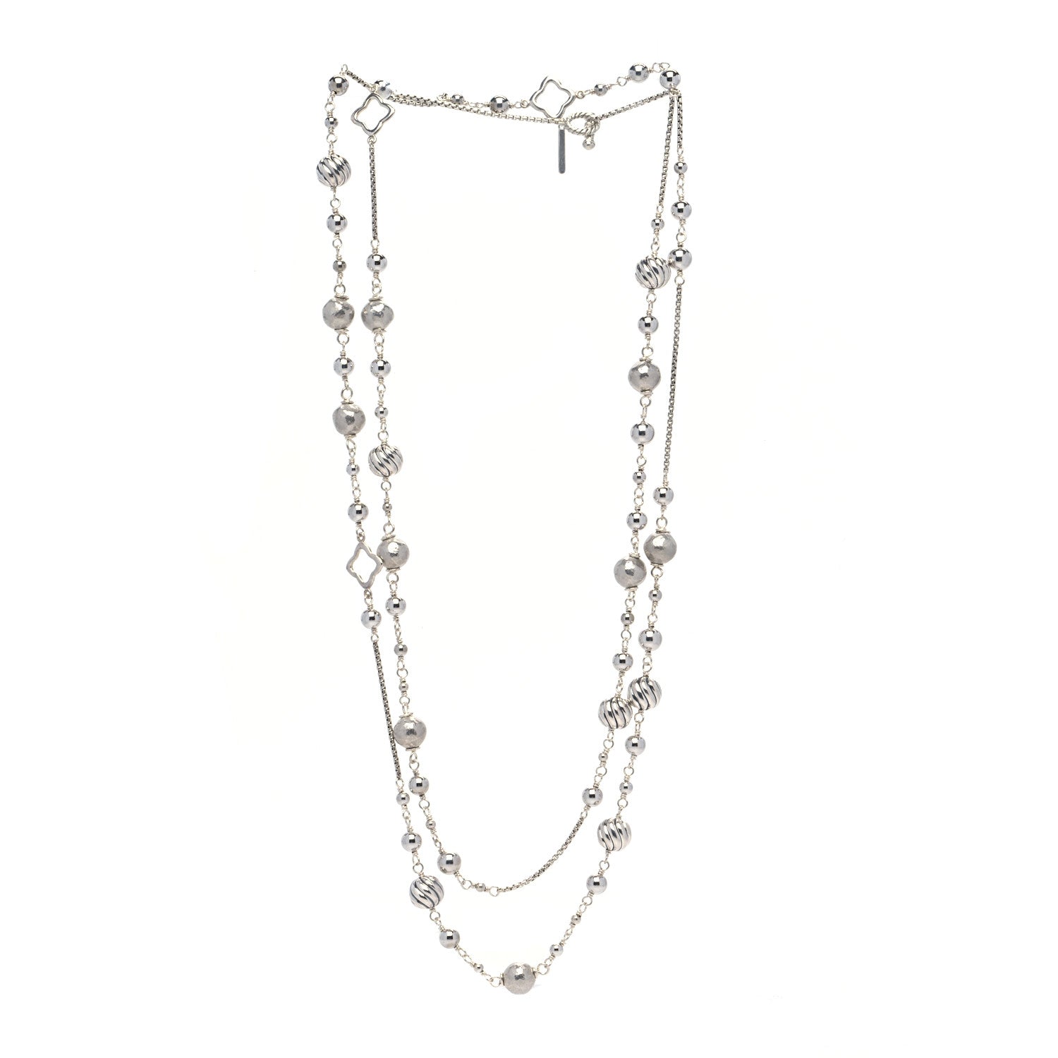 David Yurman Sterling Silver Quatrefoil Bead Chain Necklace 2 of 4
