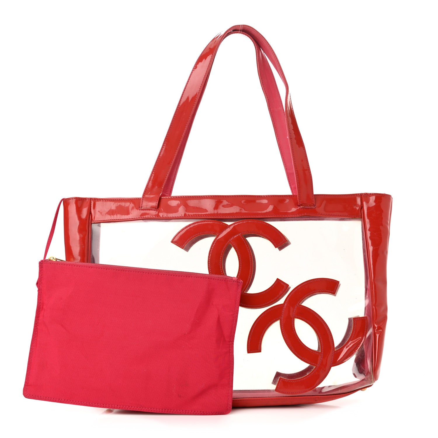 Chanel Vinyl Patent CC Logo Beach Tote Red 1 of 20