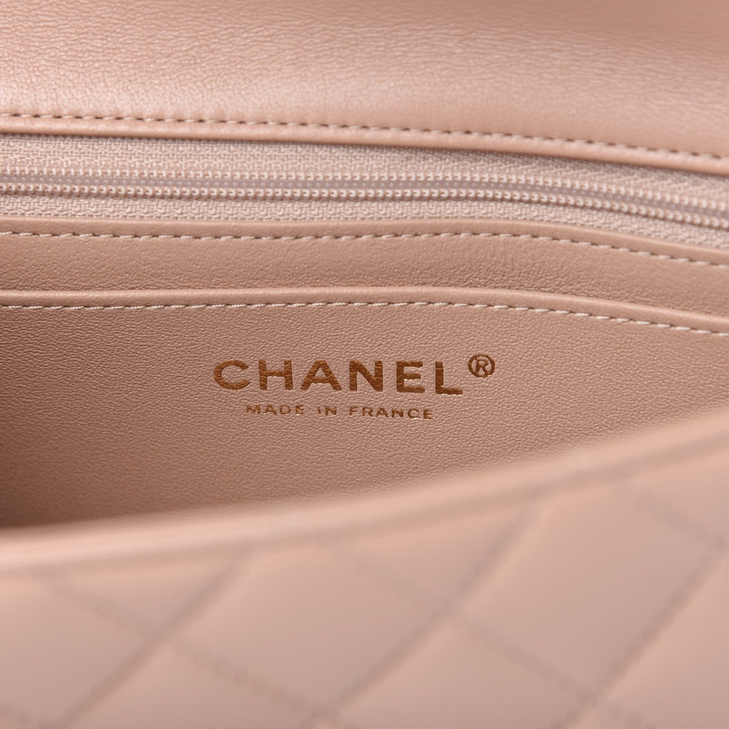 Lambskin Quilted Mini Top Handle Rectangular Flap Beige