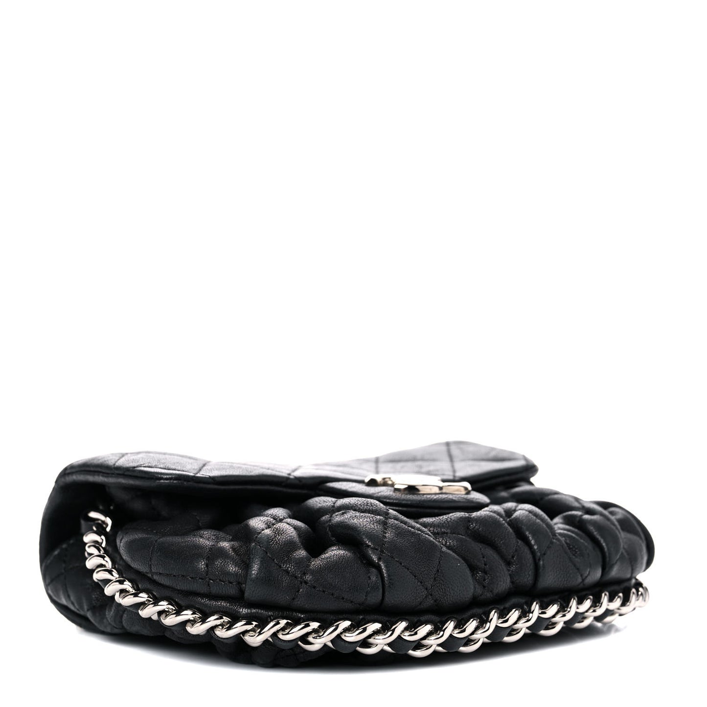 Washed Lambskin Quilted Medium Chain Around Messenger Black