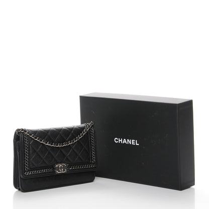Chanel Calfskin Quilted Chain Around Boy Wallet On Chain WOC Black 10 of 10