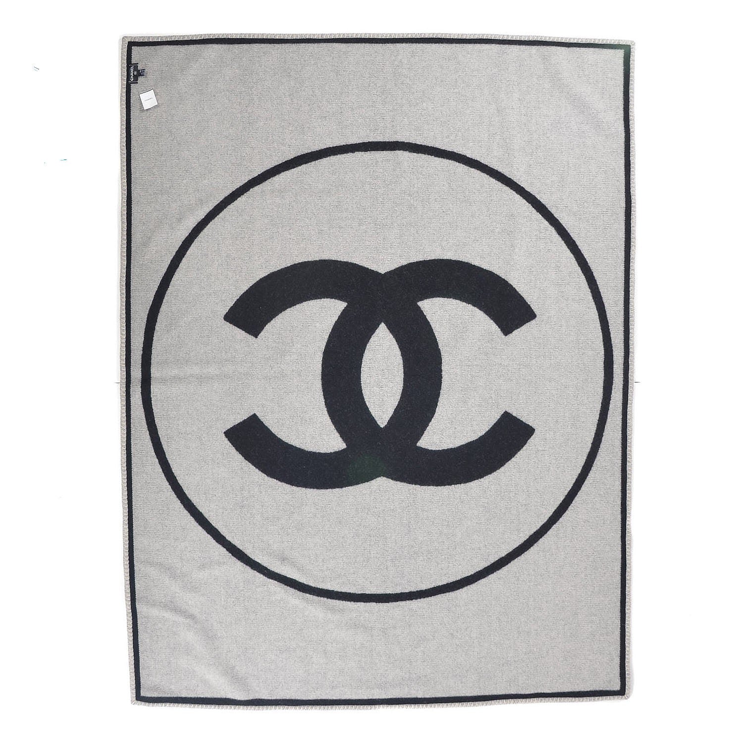 Chanel Merino Wool Cashmere CC Throw Blanket Black Grey 3 of 5