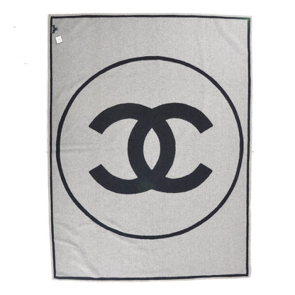 Chanel Merino Wool Cashmere CC Throw Blanket Black Grey 3 of 5