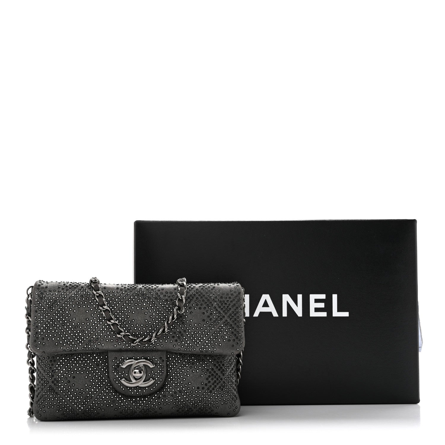 Chanel Iridescent Calfskin Crystal Mini Flap Crossbody Bag Gris Fonce 11 of 11
