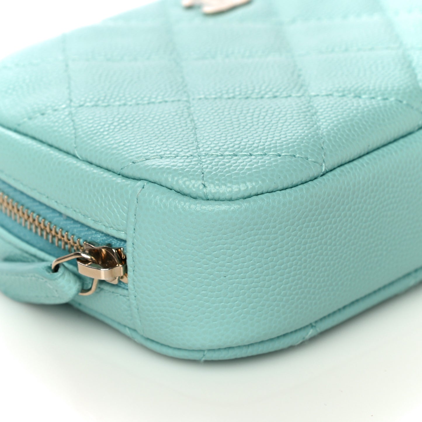 Caviar Quilted Small Curvy Pouch Cosmetic Case Light Blue