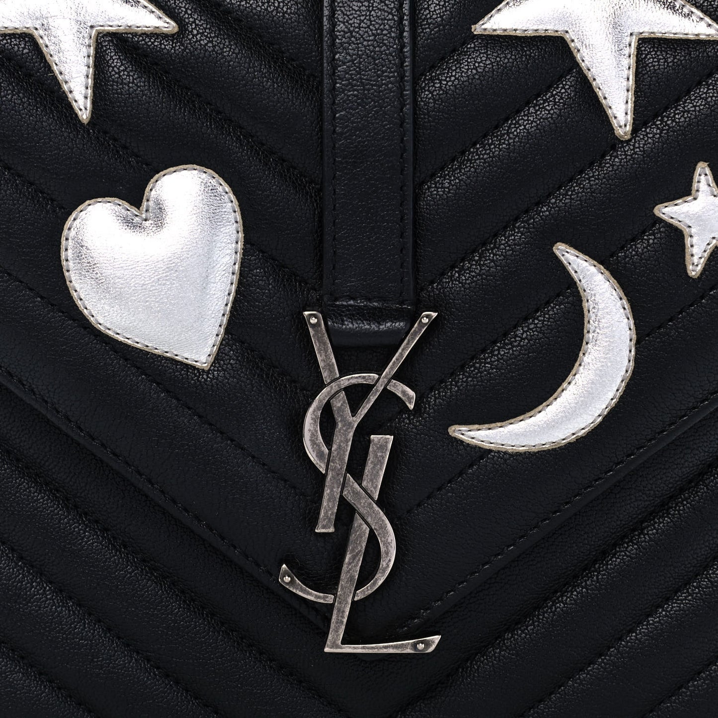 Sheepskin Matelasse Chevron Patchwork Monogram Medium College Bag Black