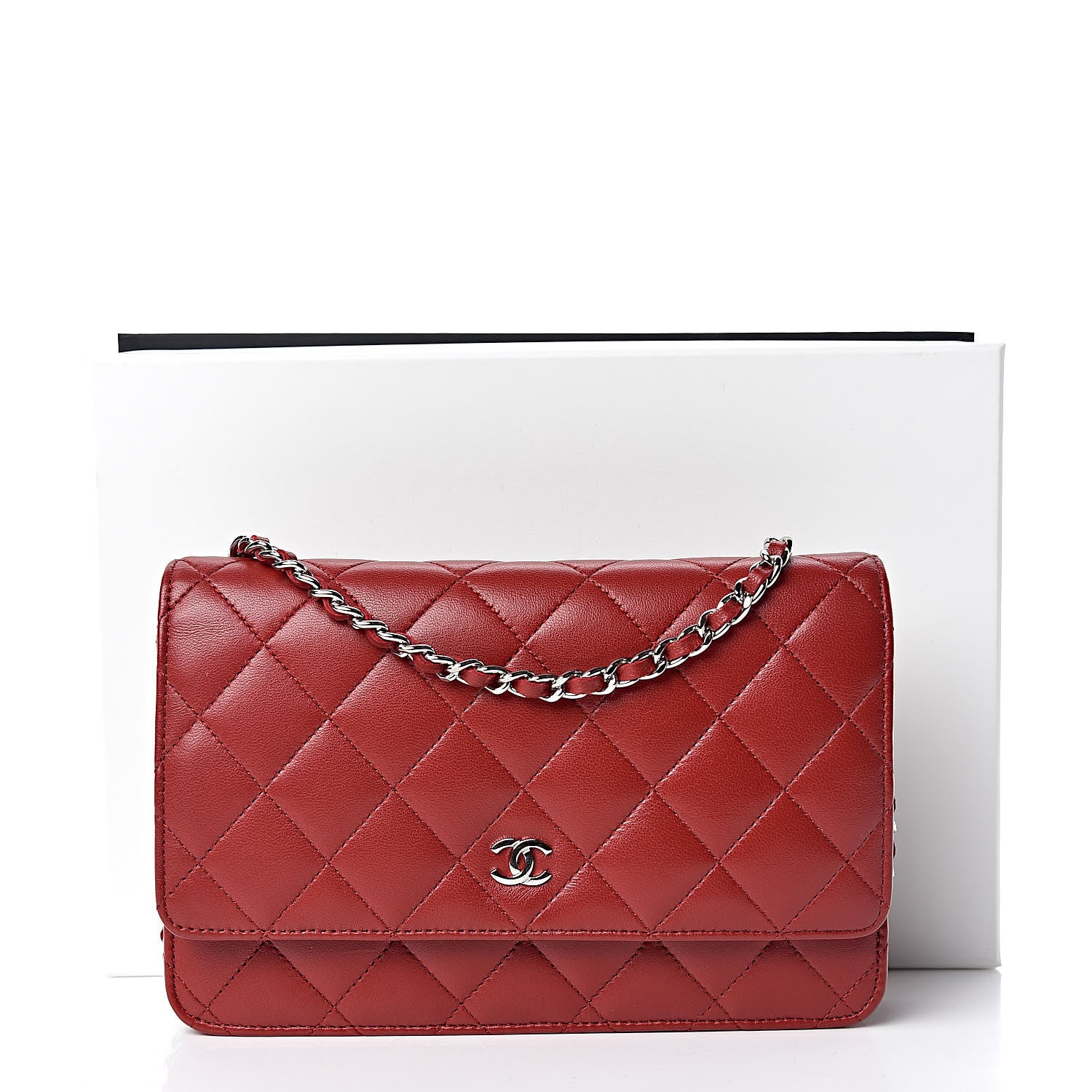 Chanel Lambskin Quilted Wallet On Chain WOC Red 11 of 11