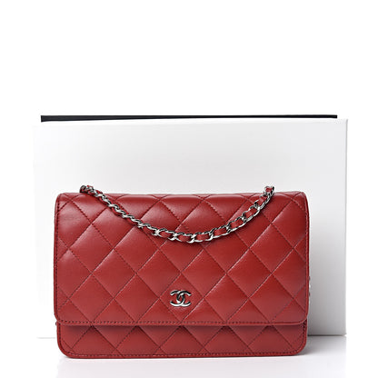 Chanel Lambskin Quilted Wallet On Chain WOC Red 11 of 11