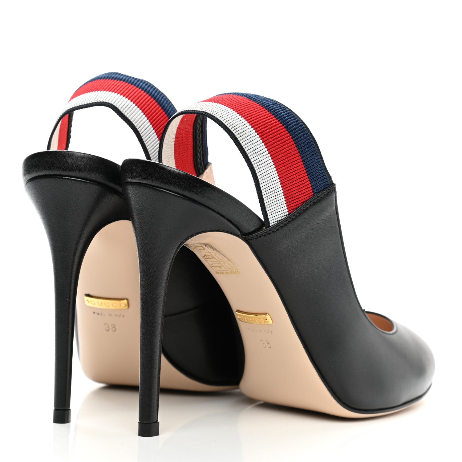 Gucci Malaga Kid Web Sylvie High Heel Slingback Pumps 38 Black 4 of 10