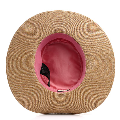 Gucci Glittered Straw Grosgrain Wide Brim Hat S Gold Black 7 of 12