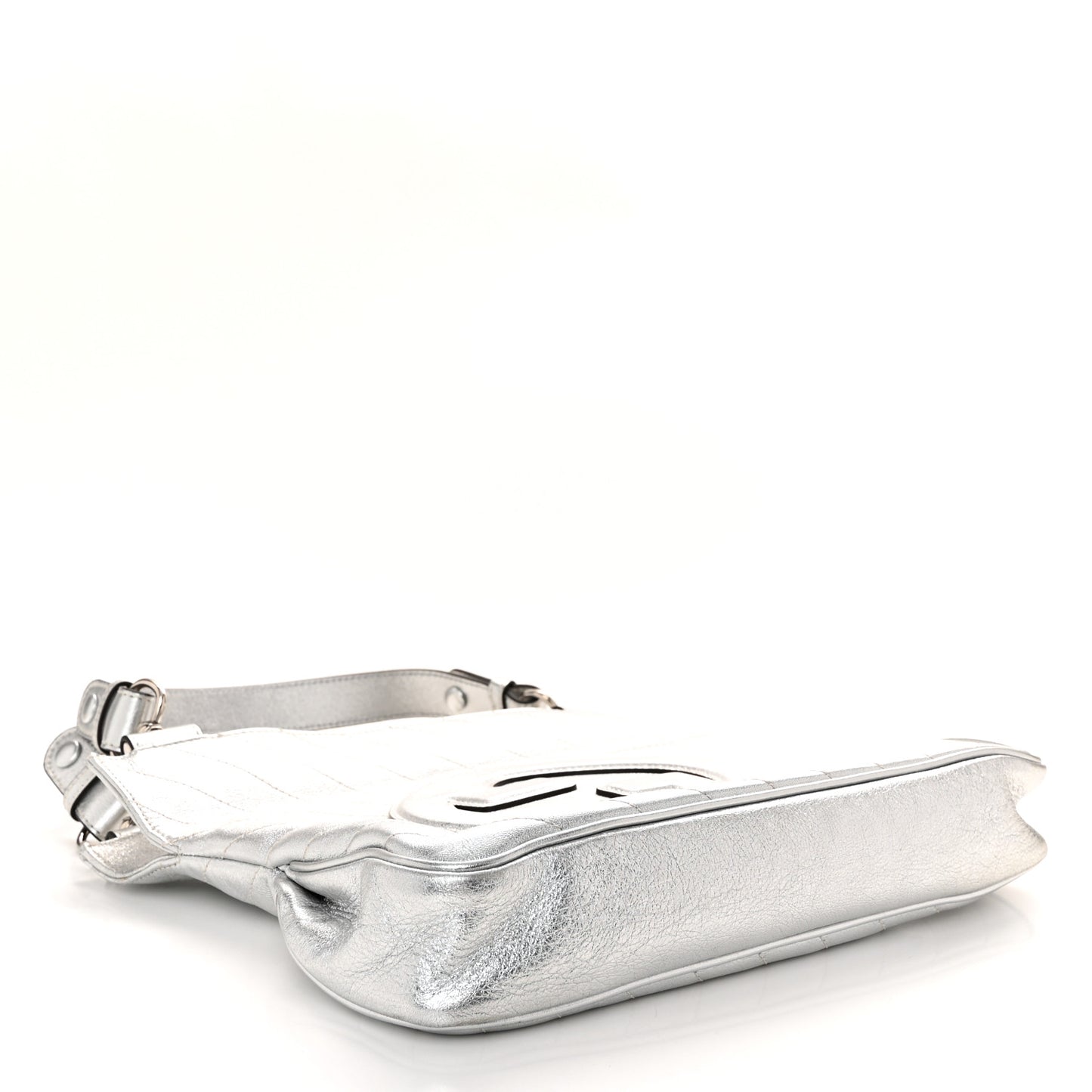 Sakai Be Green Calfskin Diagonal Stitched Small Blondie Tote Silver