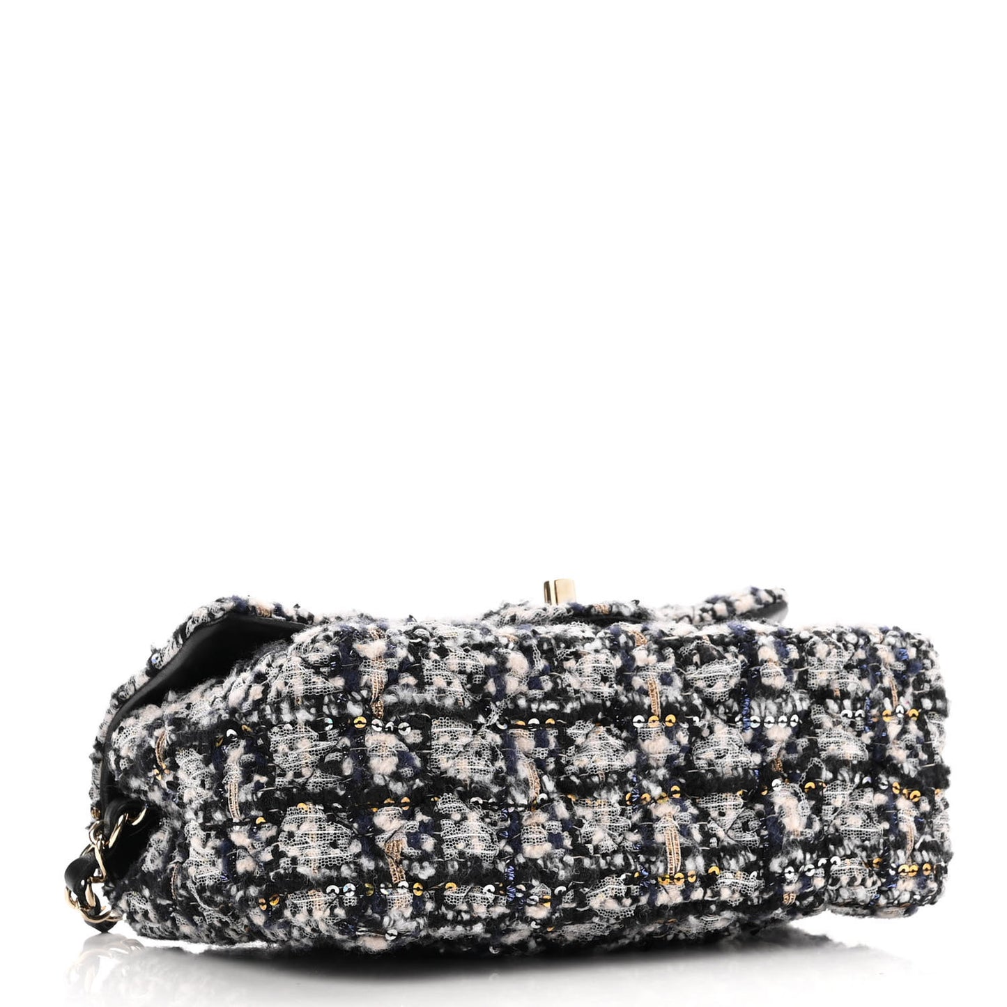 Glittered Tweed Quilted Mini Rectangular Flap Navy Blue