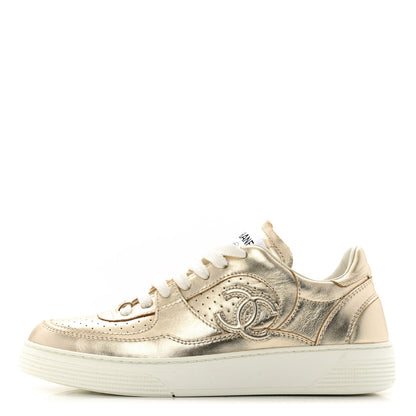 Chanel Laminated Calfskin CC Womens Sneakers 36.5 Golden 1 of 12