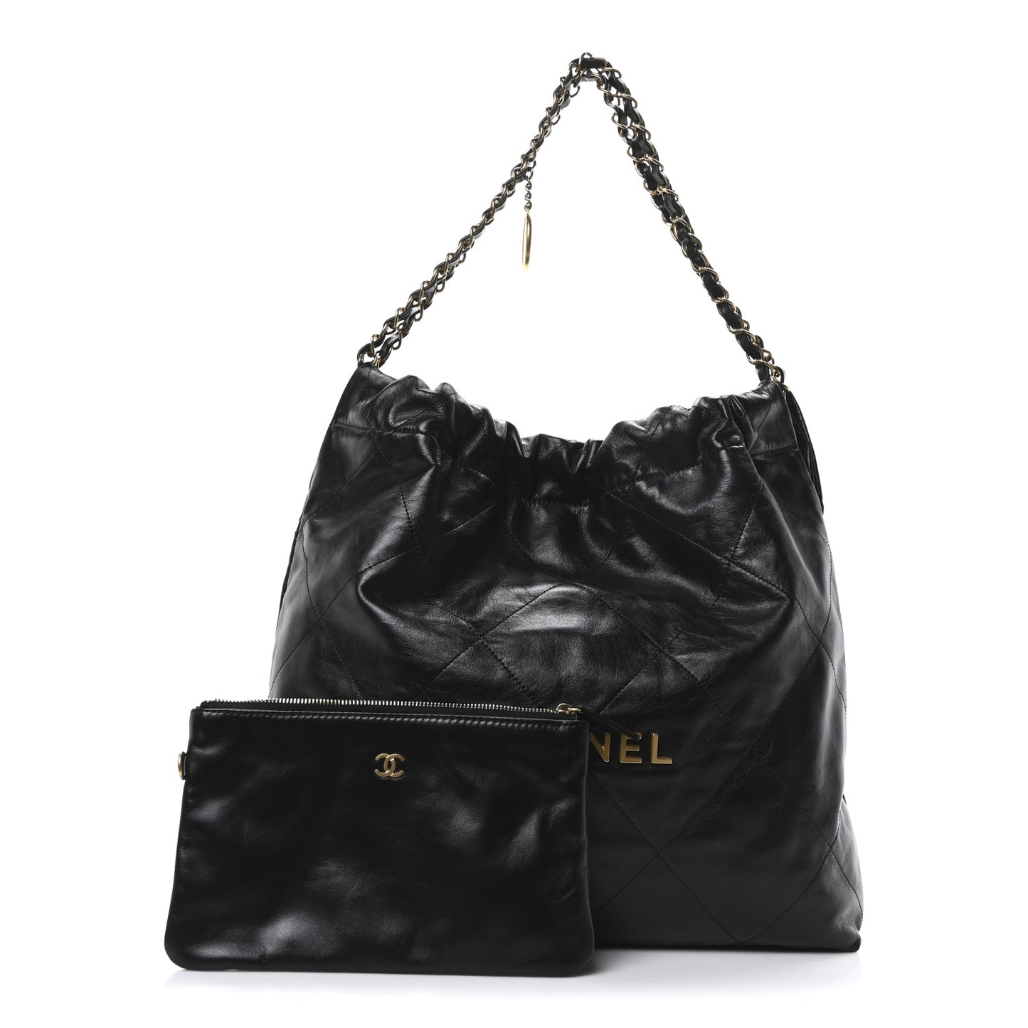 Shiny Calfskin Quilted Chanel 22 Black