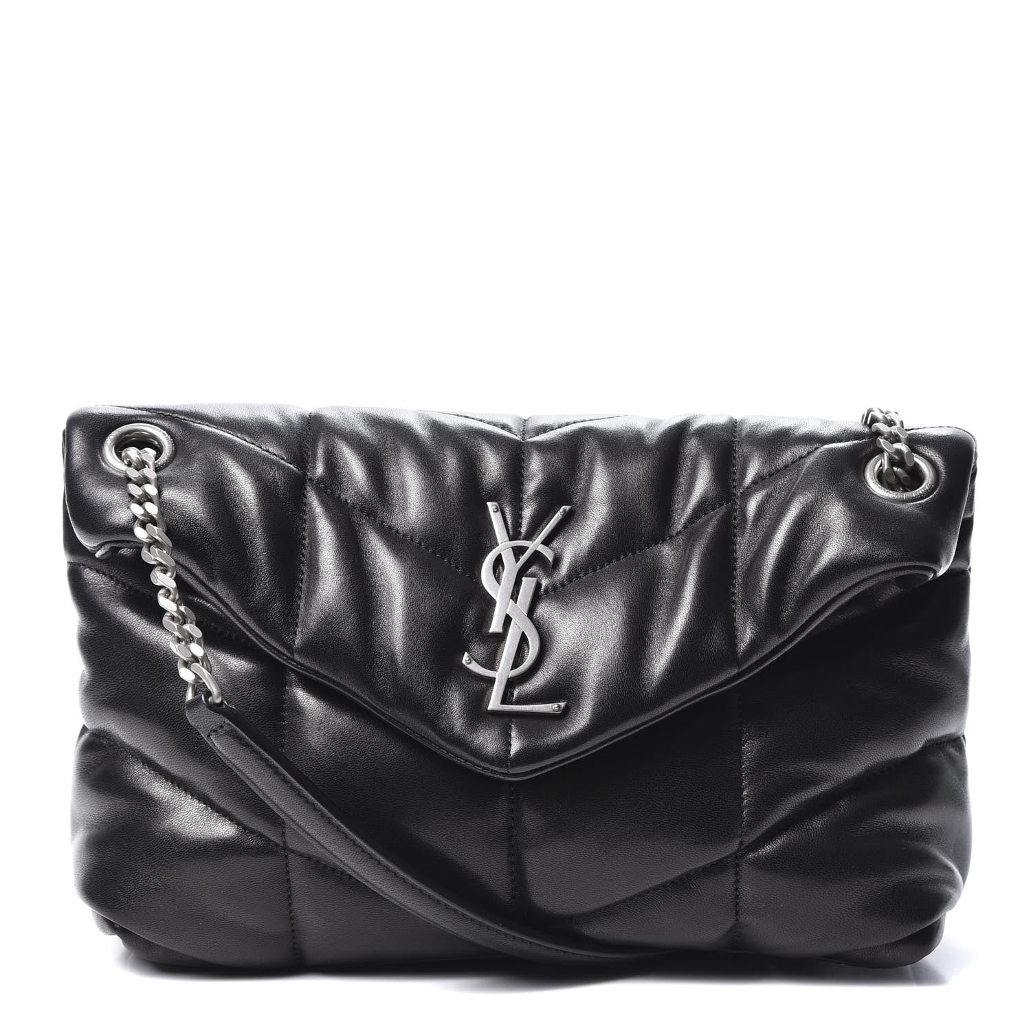 Saint Laurent Lambskin Quilted Small Loulou Puffer Monogram Chain Satchel Black 1 of 10