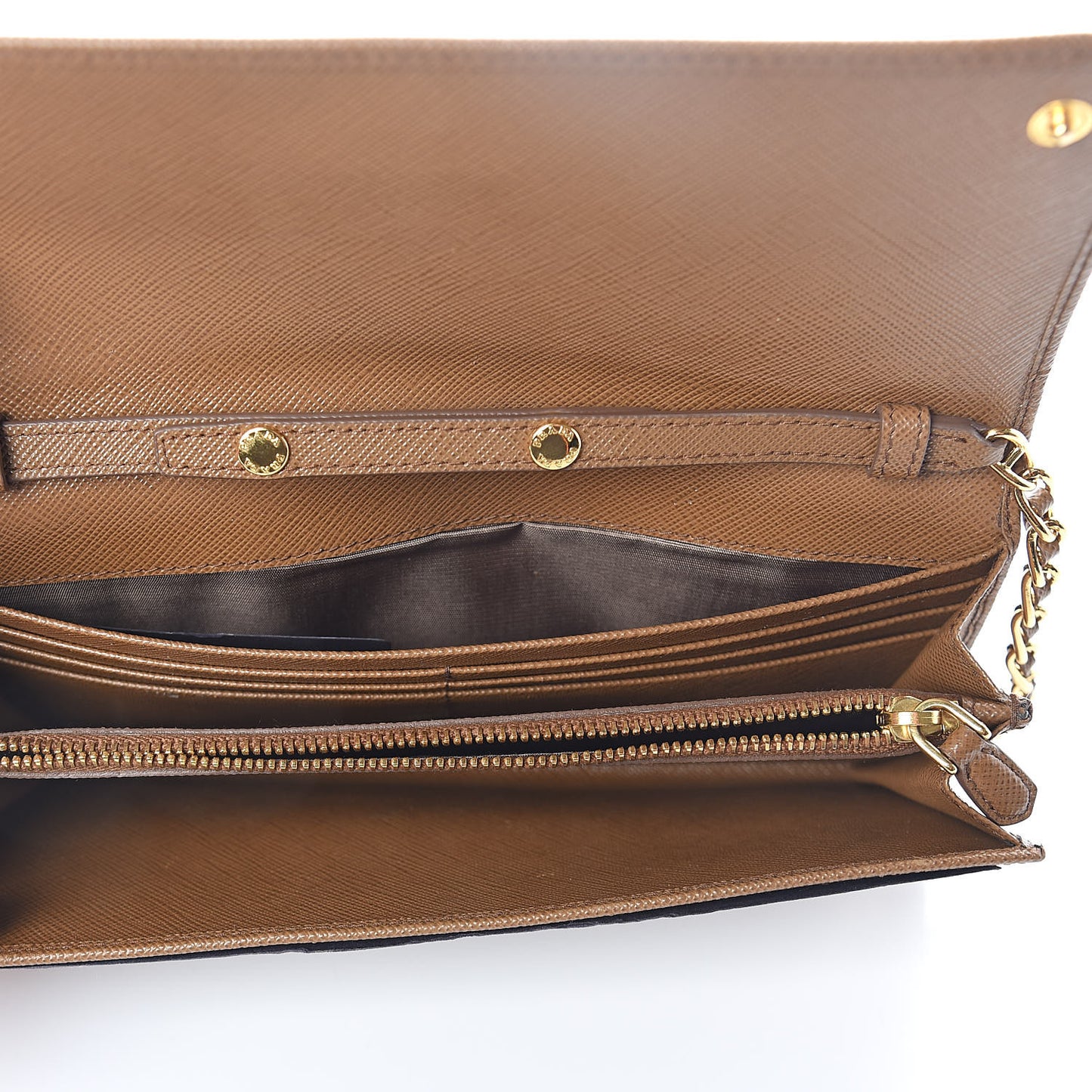 Saffiano Metal Chain Wallet Caramel