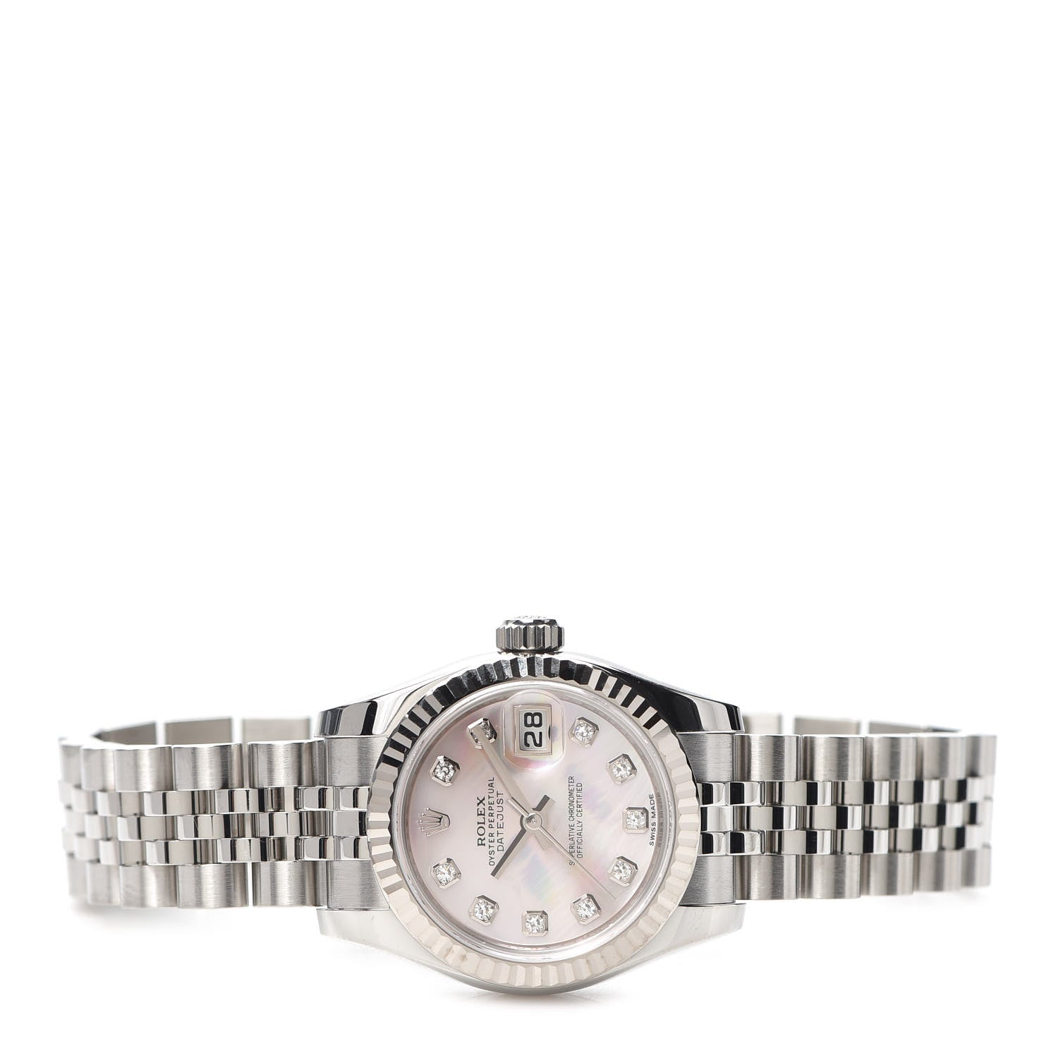 Rolex Stainless Steel 18K White Gold Diamond Pink Mother of Pearl 26mm Oyster Perpetual Datejust Watch 179174 2 of 5