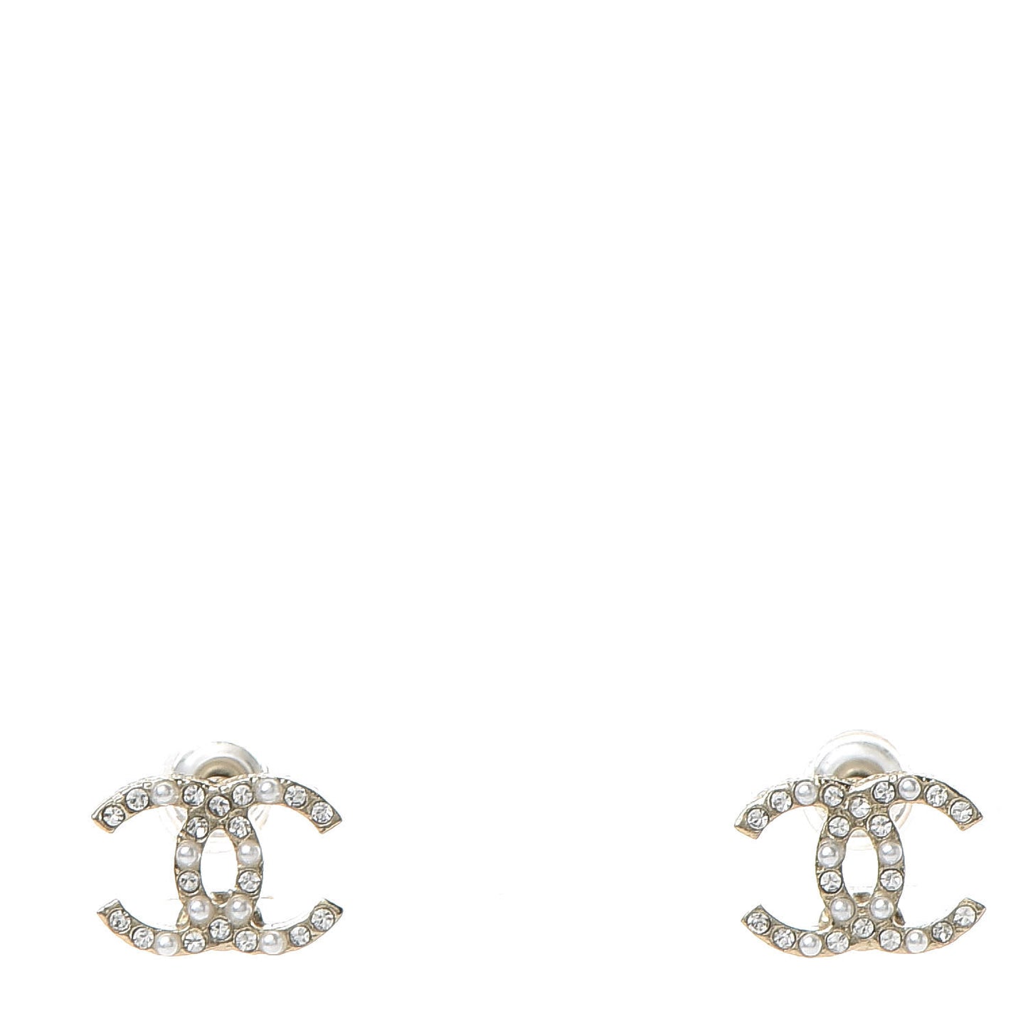 Crystal Pearl Mini CC Earrings Gold