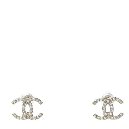 Chanel Crystal Pearl Mini CC Earrings Gold 1 of 5